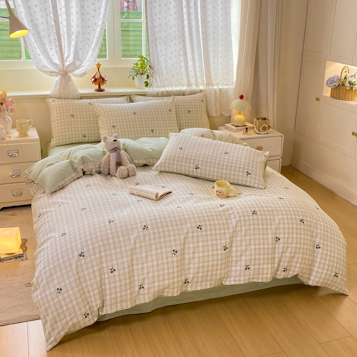 91家纺网 家纺一手货源 找家纺 红日子纺织品 2026新款12868纯棉全棉印花卡通系列四件套 印象樱桃