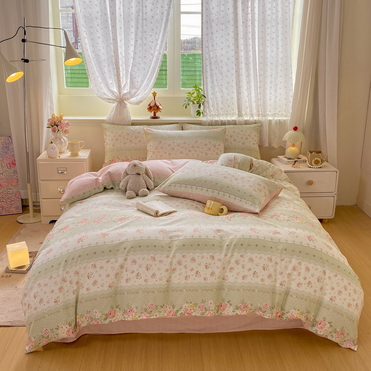 91家纺网 家纺一手货源 找家纺 红日子纺织品 2026新款12868纯棉全棉印花卡通系列四件套 云边花漾