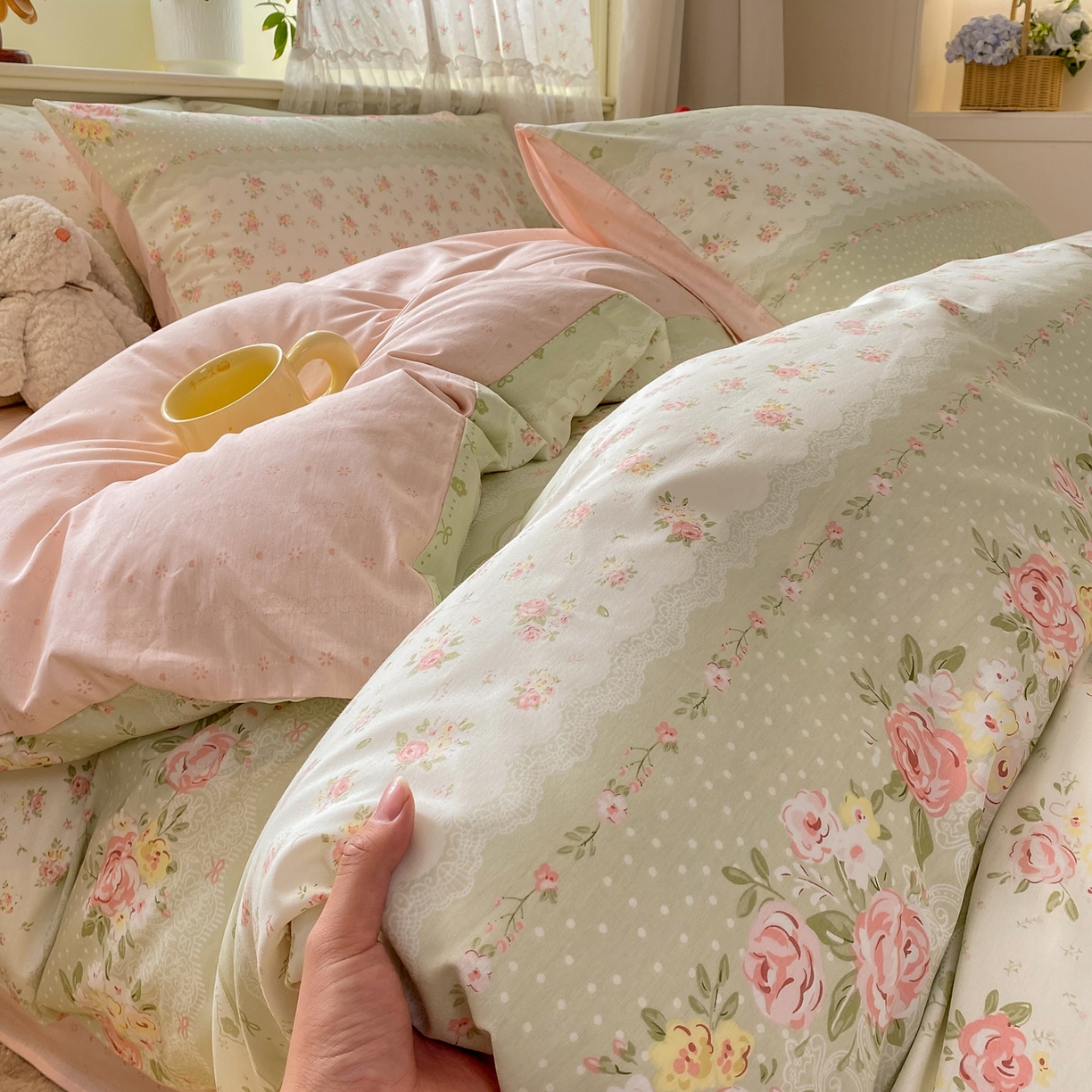 91家纺网 家纺一手货源 找家纺 红日子纺织品 2026新款12868纯棉全棉印花卡通系列四件套 云边花漾