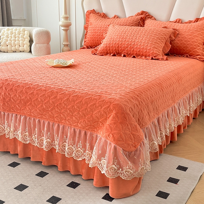 91家纺网 家纺一手货源 找家纺 兴美佳家纺 2024新款水晶绒全加棉床盖四件套-冬之恋 冬之恋-橘色