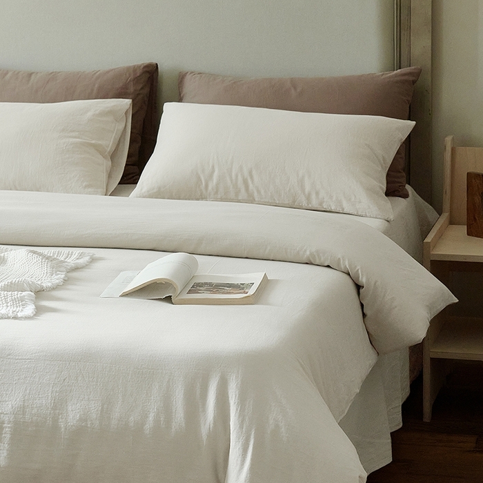 91家纺网 家纺一手货源 找家纺 子和家居 2025新款80支高密全棉双层纱四件套-云憩 云憩-白色