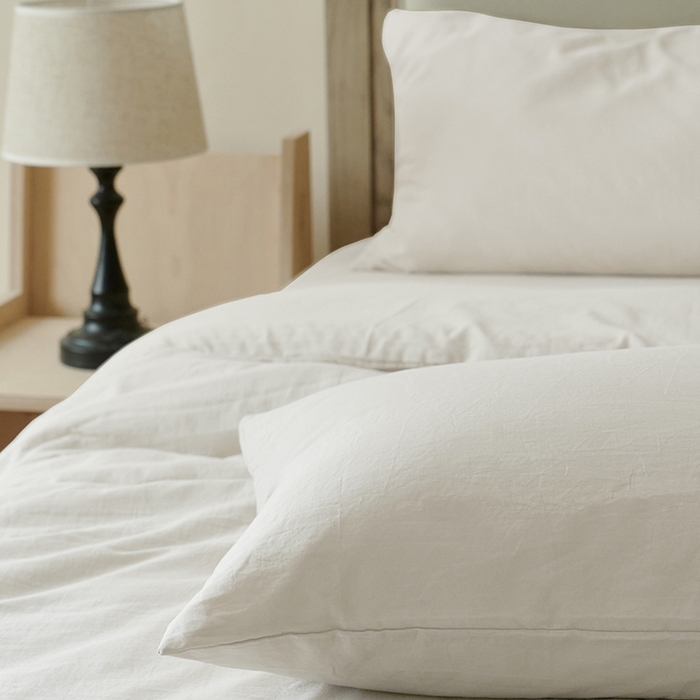 91家纺网 家纺一手货源 找家纺 子和家居 2025新款80支高密全棉双层纱四件套-云憩 云憩-白色