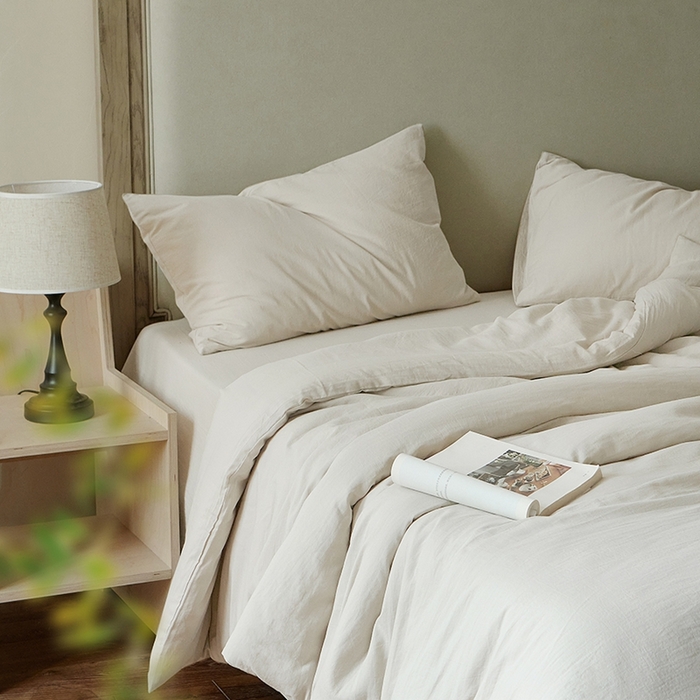 91家纺网 家纺一手货源 找家纺 子和家居 2025新款80支高密全棉双层纱四件套-云憩 云憩-白色