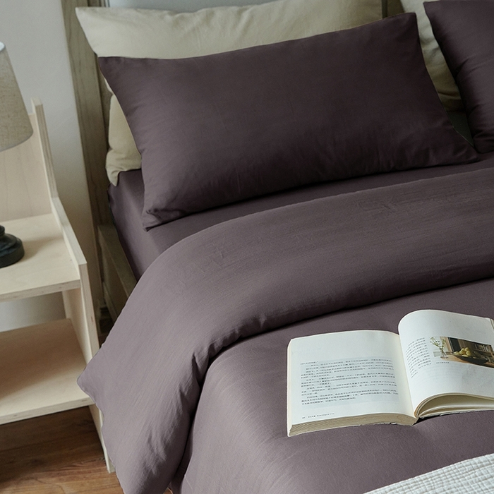 91家纺网 家纺一手货源 找家纺 子和家居 2025新款80支高密全棉双层纱四件套-云憩 云憩-乌梅紫