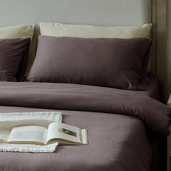 91家纺网 家纺一手货源 找家纺 子和家居 2025新款80支高密全棉双层纱四件套-云憩 云憩-乌梅紫