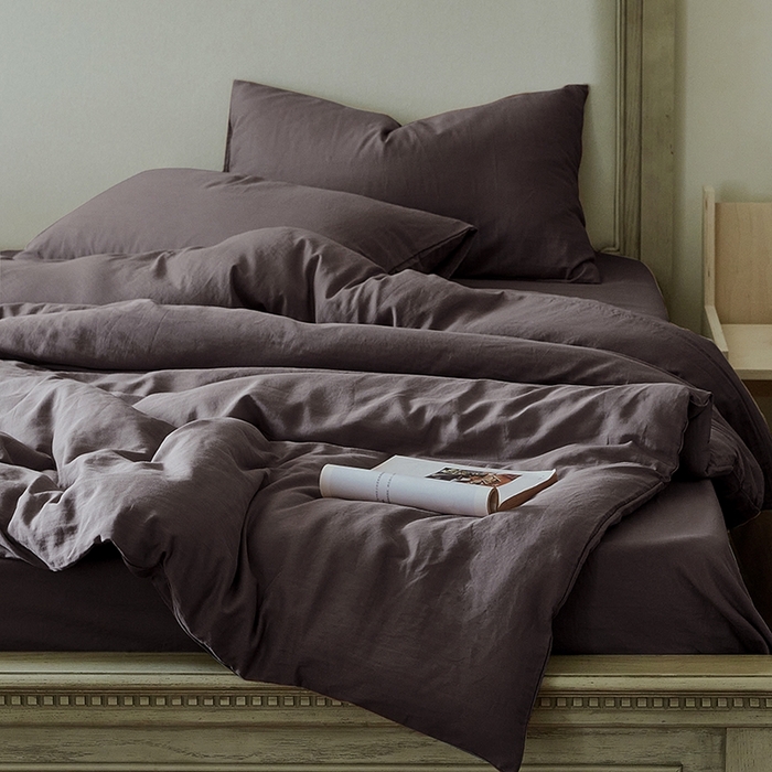 91家纺网 家纺一手货源 找家纺 子和家居 2025新款80支高密全棉双层纱四件套-云憩 云憩-乌梅紫