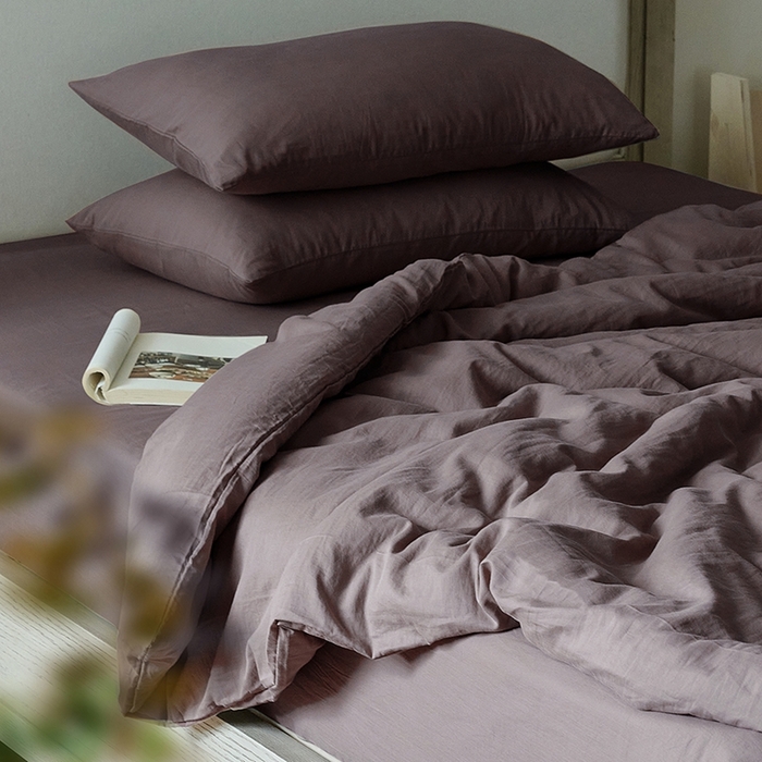 91家纺网 家纺一手货源 找家纺 子和家居 2025新款80支高密全棉双层纱四件套-云憩 云憩-乌梅紫