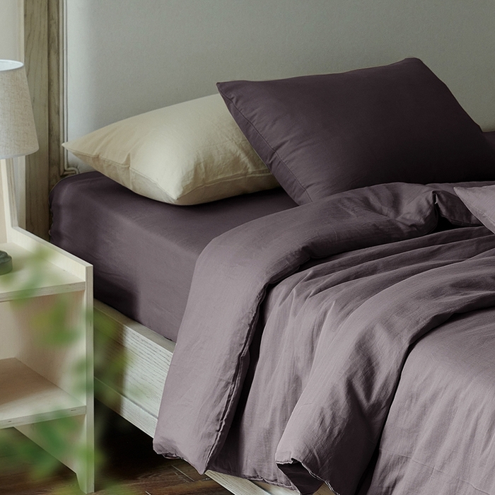 91家纺网 家纺一手货源 找家纺 子和家居 2025新款80支高密全棉双层纱四件套-云憩 云憩-乌梅紫