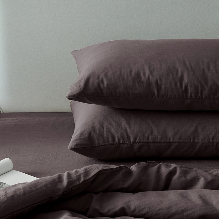 91家纺网 家纺一手货源 找家纺 子和家居 2025新款80支高密全棉双层纱四件套-云憩 云憩-乌梅紫