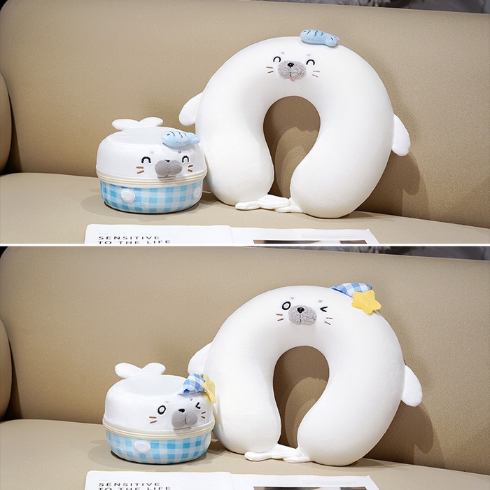 91家纺网 家纺一手货源 找家纺 仟亿莱 2025新款萌萌海豹记忆棉U枕枕头枕芯 记忆眯眯眼海豹