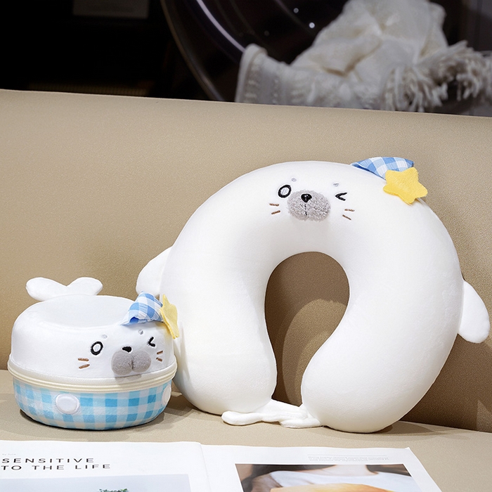 仟亿莱 2025新款萌萌海豹记忆棉U枕枕头枕芯 记忆眨眼海豹