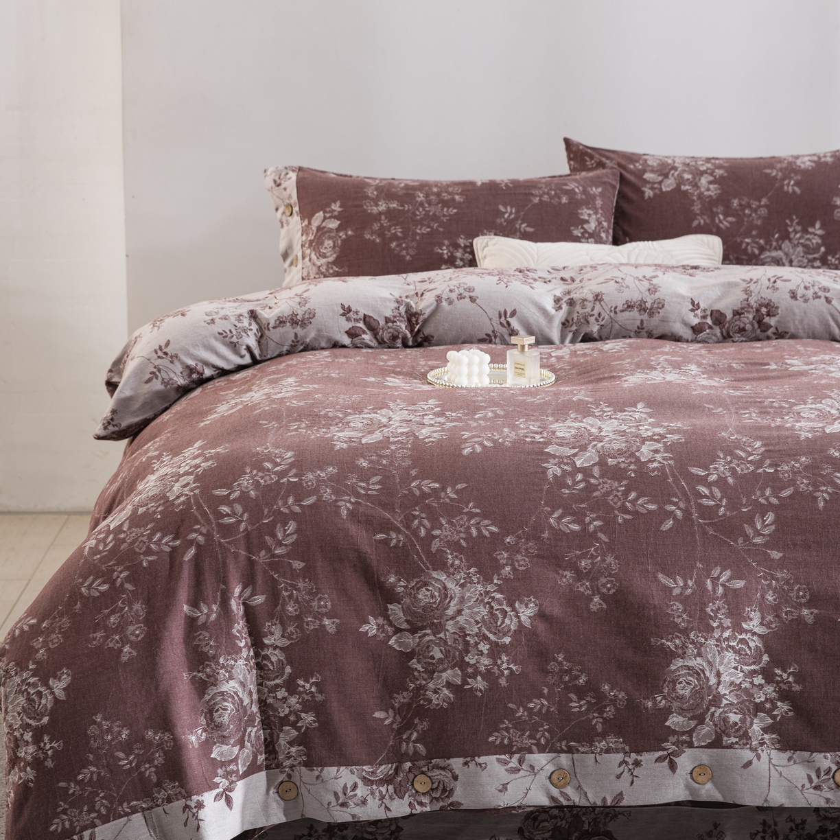 双层纱家居 2025新款小清新双层纱四件套 春雨豆沙