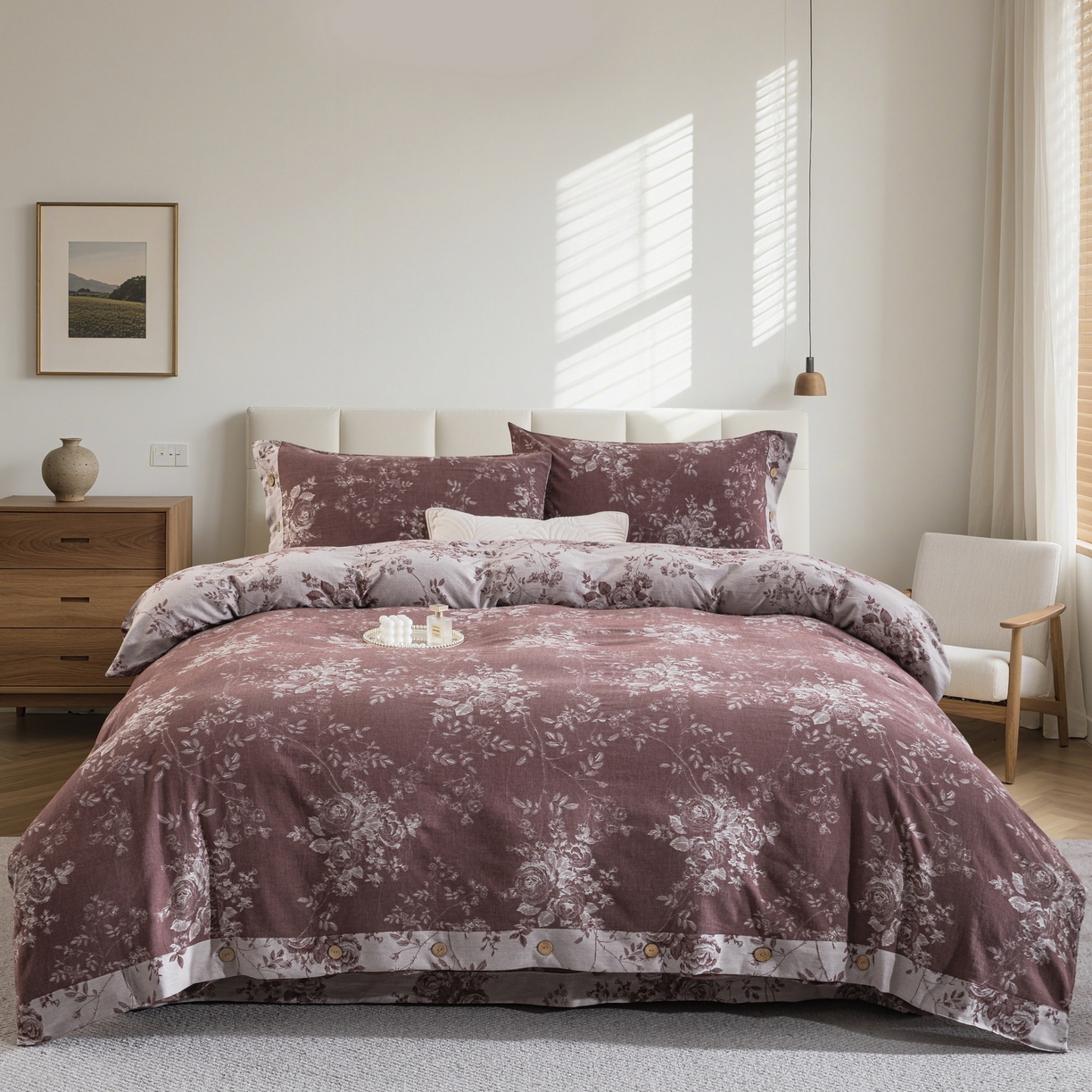 91家纺网 家纺一手货源 找家纺 双层纱家居 2025新款小清新双层纱四件套 春雨豆沙