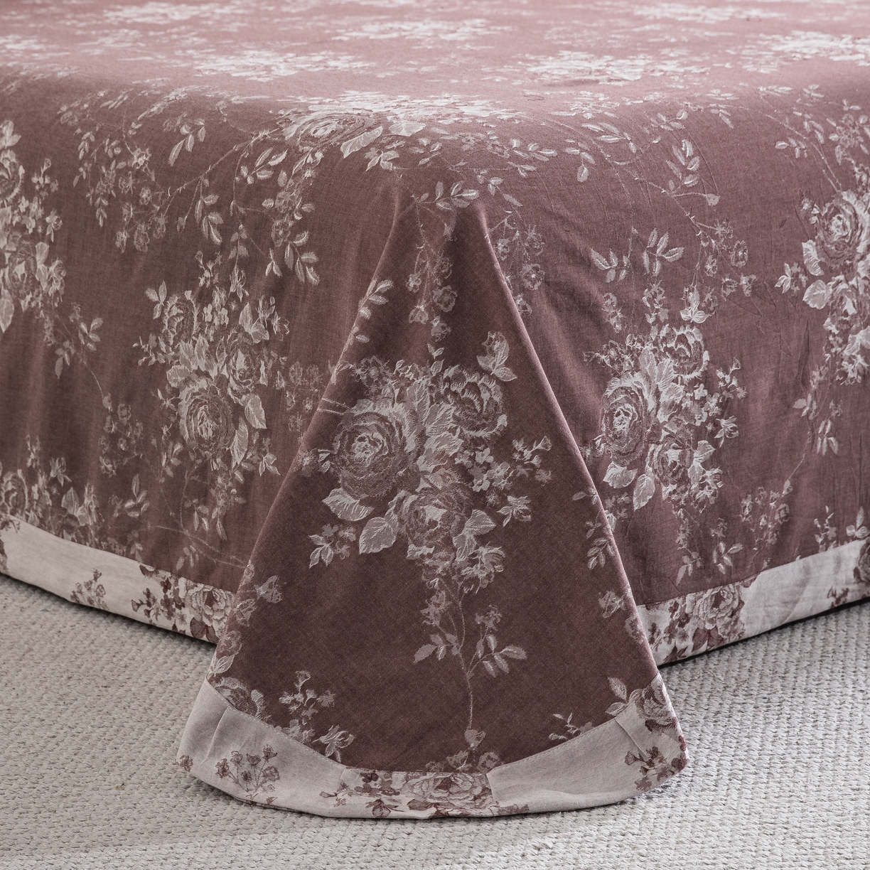 91家纺网 家纺一手货源 找家纺 双层纱家居 2025新款小清新双层纱四件套 春雨豆沙