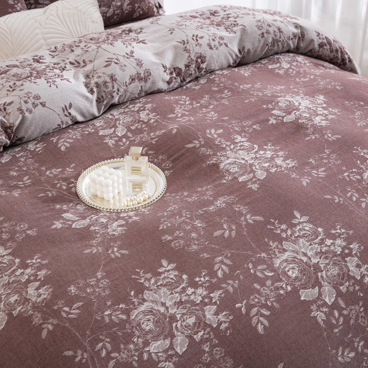 91家纺网 家纺一手货源 找家纺 双层纱家居 2025新款小清新双层纱四件套 春雨豆沙