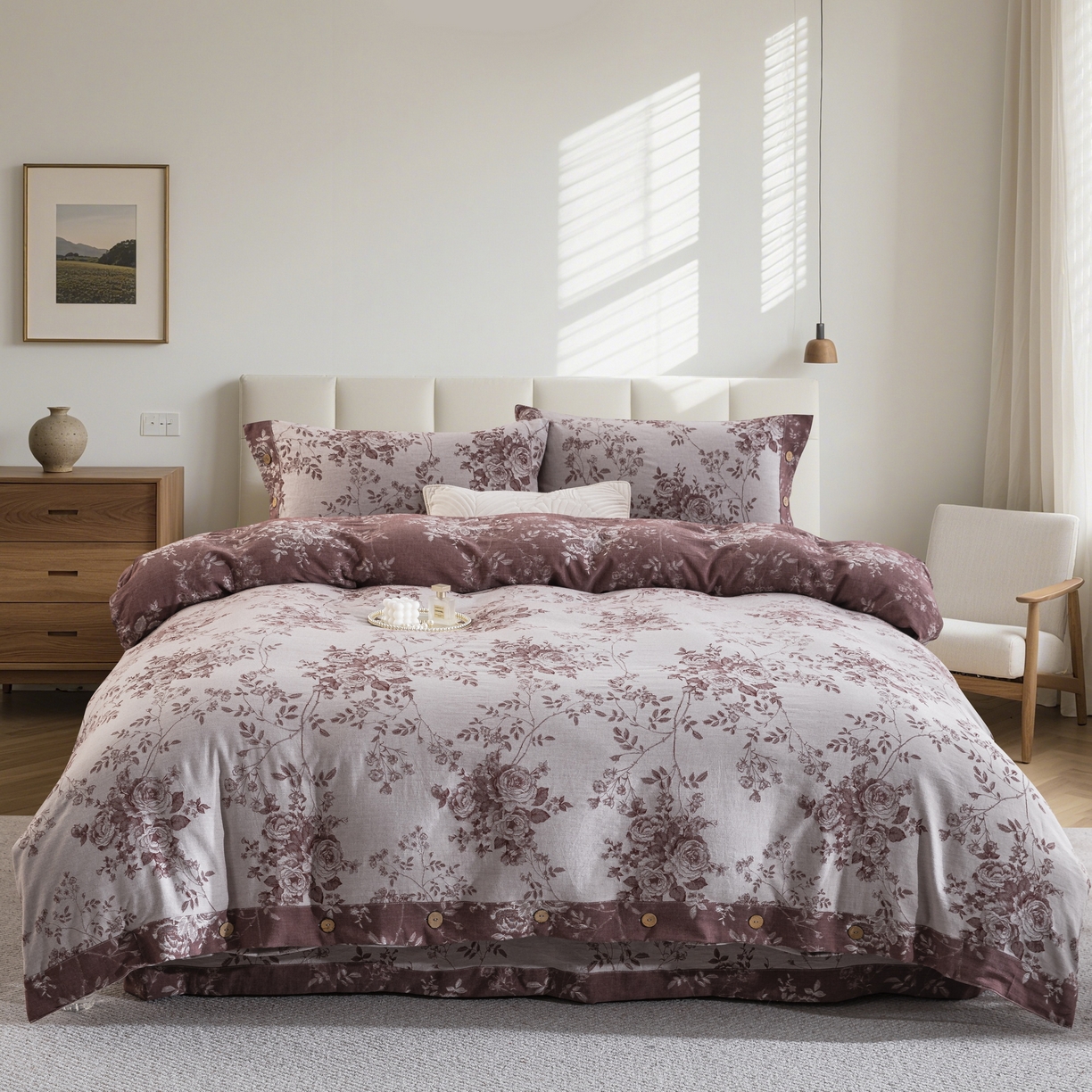 91家纺网 家纺一手货源 找家纺 双层纱家居 2025新款小清新双层纱四件套 春雨豆沙灰