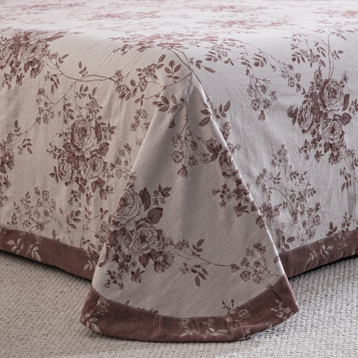 91家纺网 家纺一手货源 找家纺 双层纱家居 2025新款小清新双层纱四件套 春雨豆沙灰