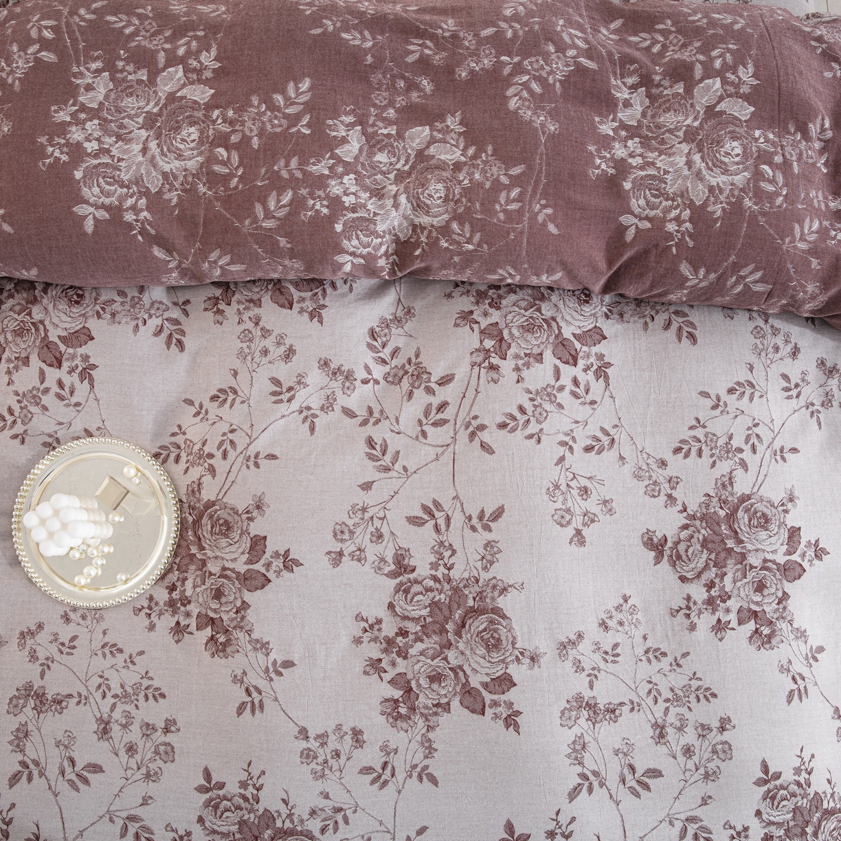 91家纺网 家纺一手货源 找家纺 双层纱家居 2025新款小清新双层纱四件套 春雨豆沙灰