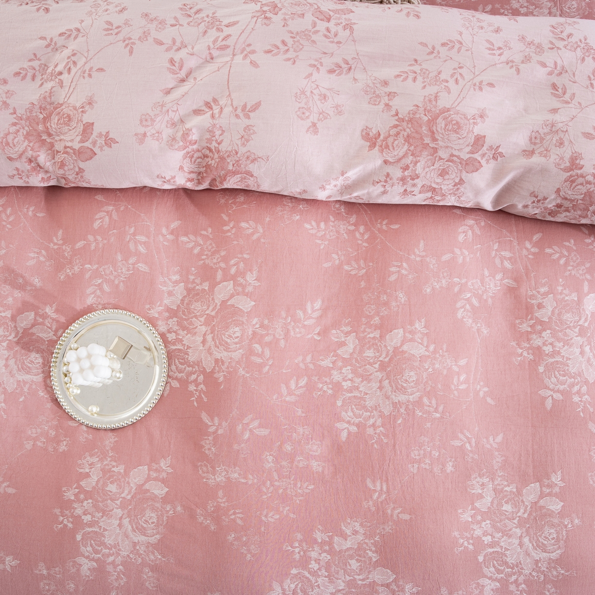 91家纺网 家纺一手货源 找家纺 双层纱家居 2025新款小清新双层纱四件套 春雨-粉