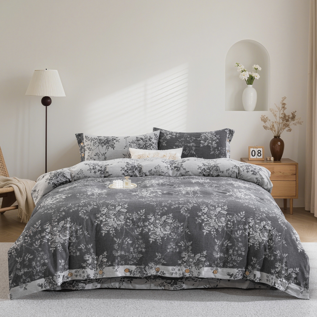 91家纺网 家纺一手货源 找家纺 双层纱家居 2025新款小清新双层纱四件套 春雨灰