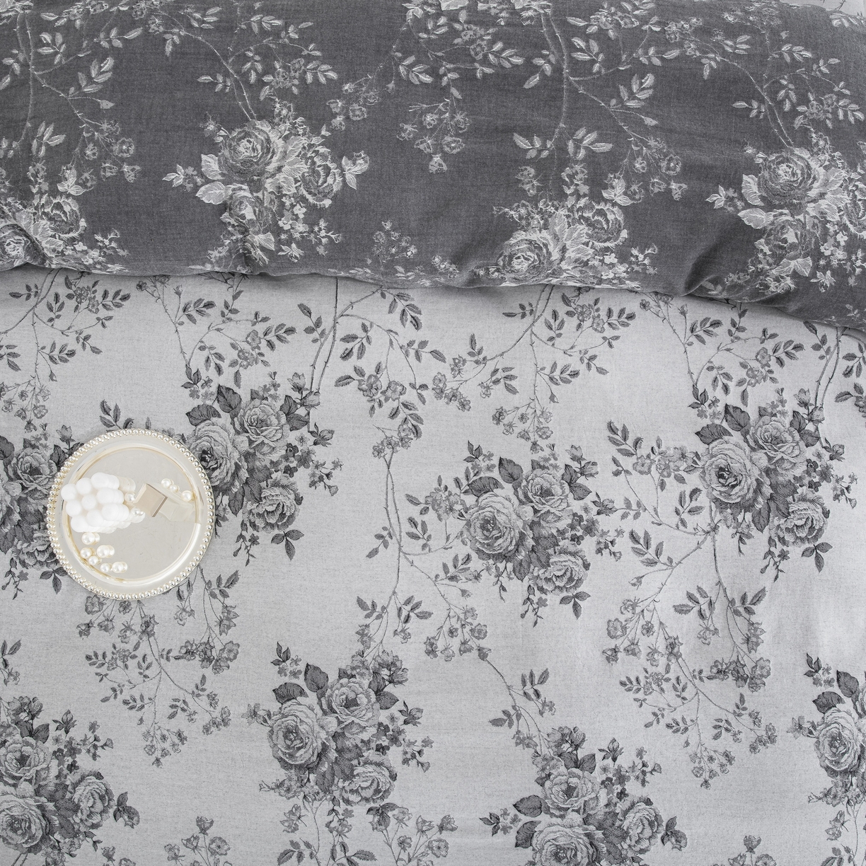 91家纺网 家纺一手货源 找家纺 双层纱家居 2025新款小清新双层纱四件套 春雨灰白