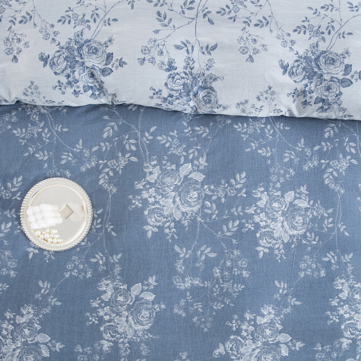 91家纺网 家纺一手货源 找家纺 双层纱家居 2025新款小清新双层纱四件套 春雨蓝