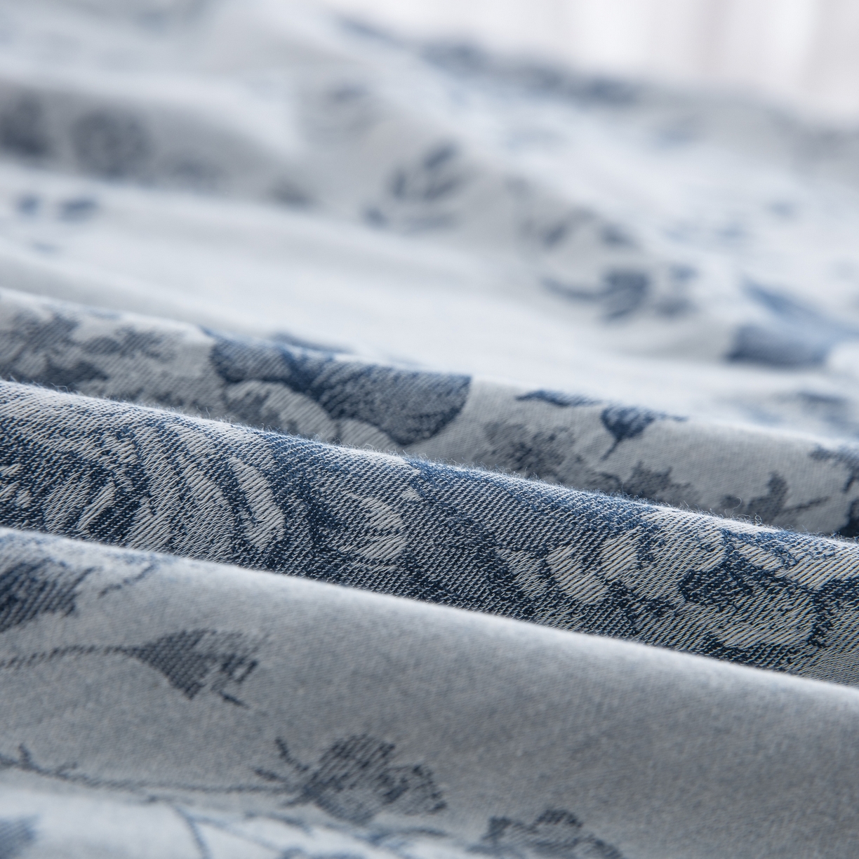 91家纺网 家纺一手货源 找家纺 双层纱家居 2025新款小清新双层纱四件套 春雨蓝白