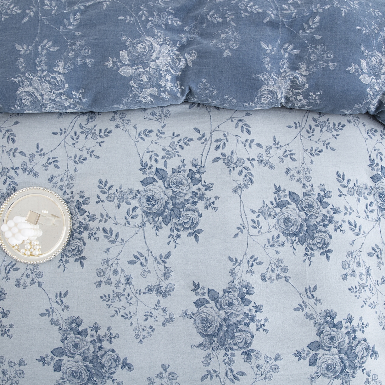 91家纺网 家纺一手货源 找家纺 双层纱家居 2025新款小清新双层纱四件套 春雨蓝白