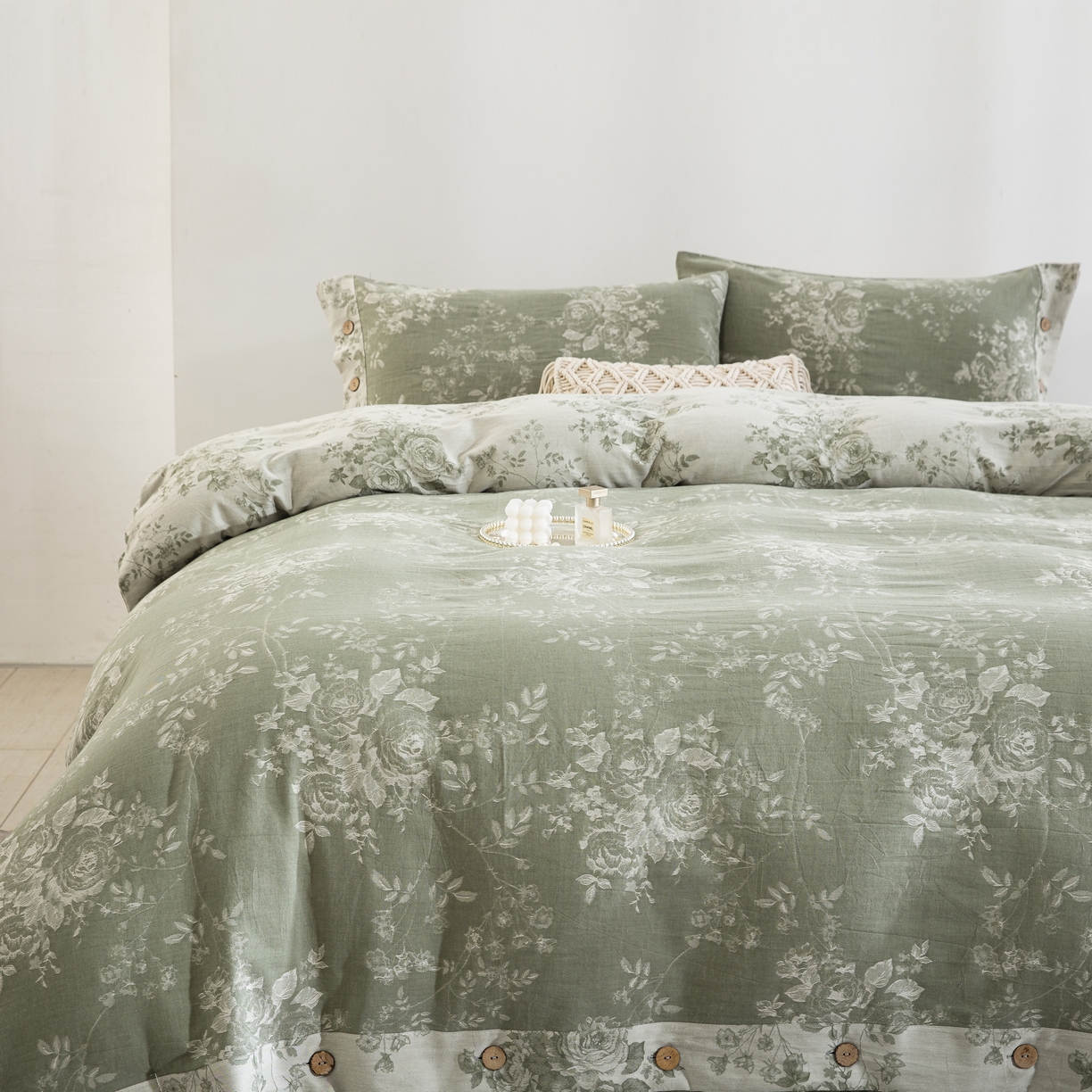 双层纱家居 2025新款小清新双层纱四件套 春雨-绿