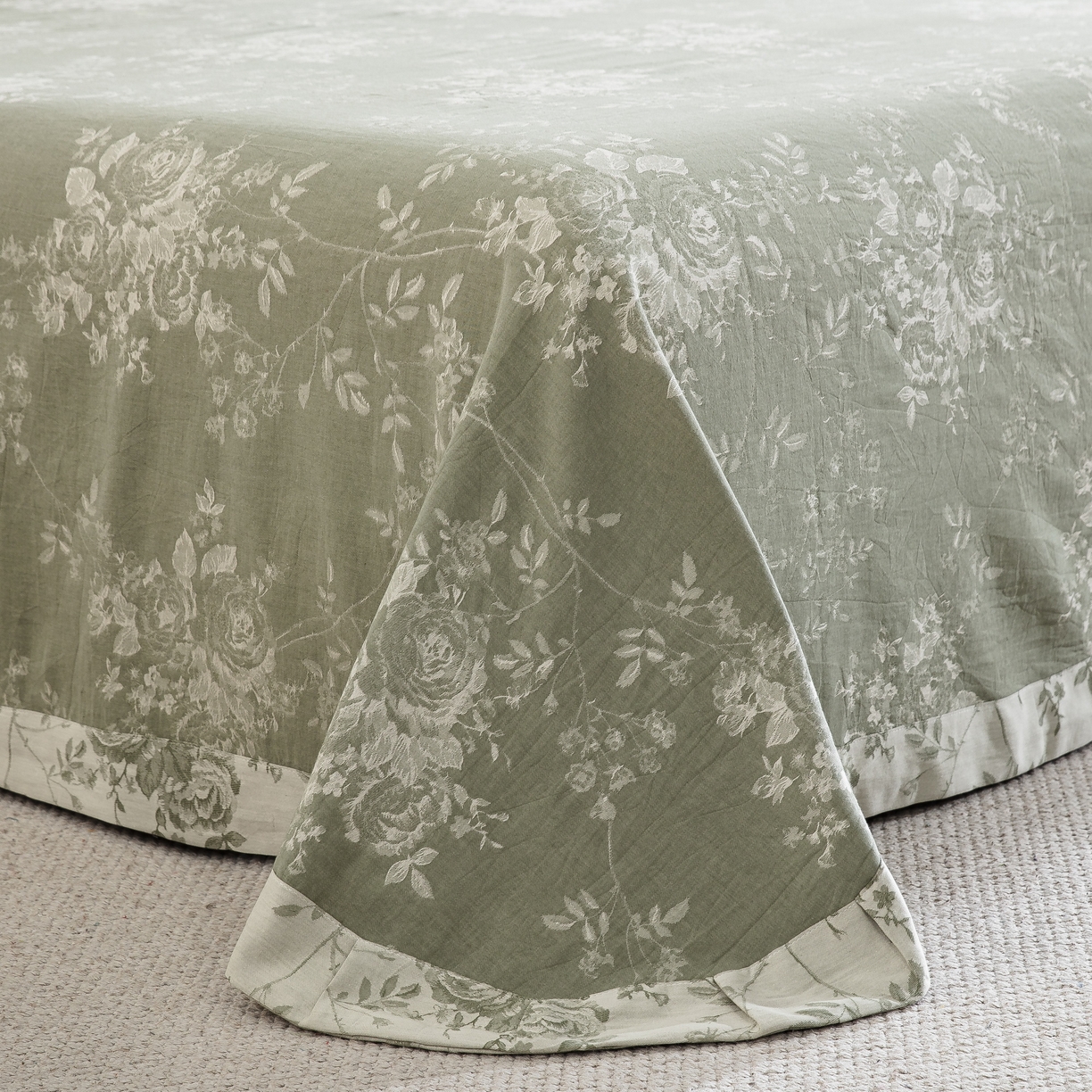 91家纺网 家纺一手货源 找家纺 双层纱家居 2025新款小清新双层纱四件套 春雨-绿