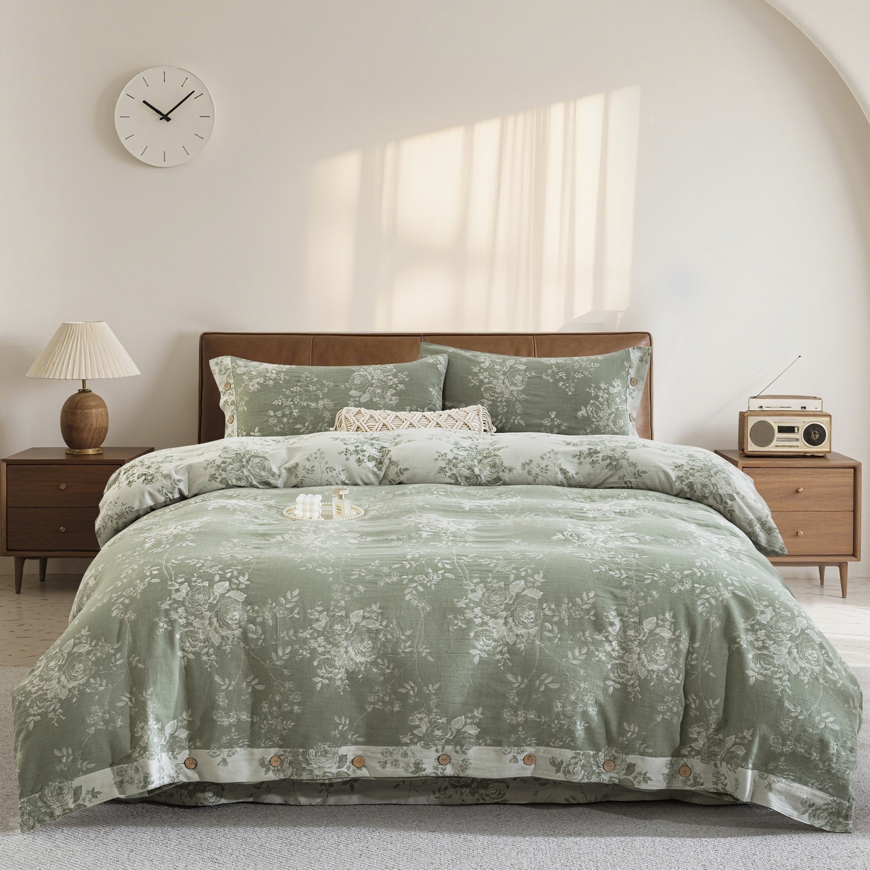 91家纺网 家纺一手货源 找家纺 双层纱家居 2025新款小清新双层纱四件套 春雨-绿