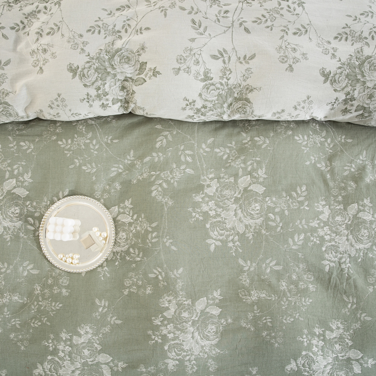 91家纺网 家纺一手货源 找家纺 双层纱家居 2025新款小清新双层纱四件套 春雨-绿