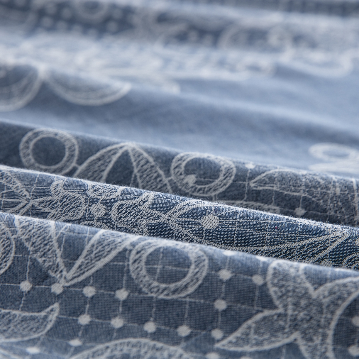 91家纺网 家纺一手货源 找家纺 双层纱家居 2025新款小清新双层纱四件套 兰亭序-蓝