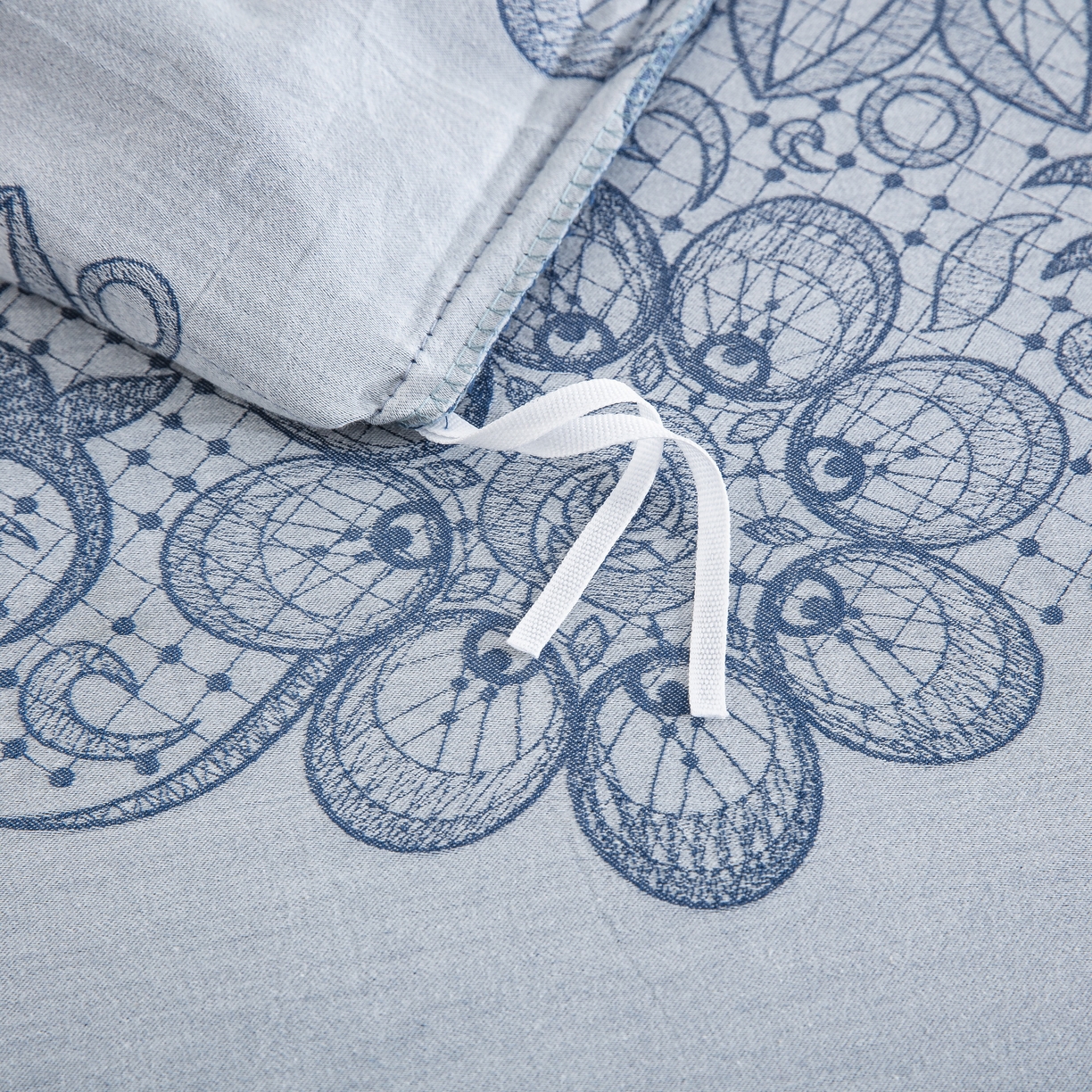 91家纺网 家纺一手货源 找家纺 双层纱家居 2025新款小清新双层纱四件套 兰亭序-蓝