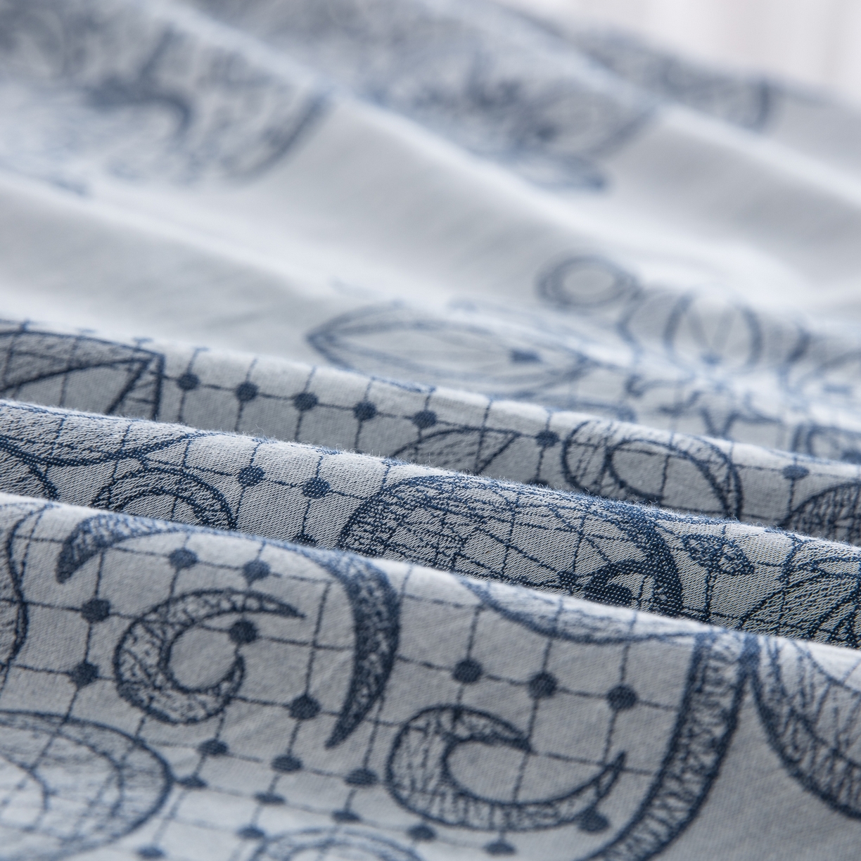 91家纺网 家纺一手货源 找家纺 双层纱家居 2025新款小清新双层纱四件套 兰亭序蓝白