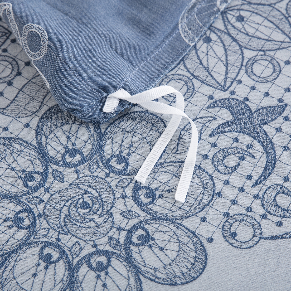 91家纺网 家纺一手货源 找家纺 双层纱家居 2025新款小清新双层纱四件套 兰亭序蓝白