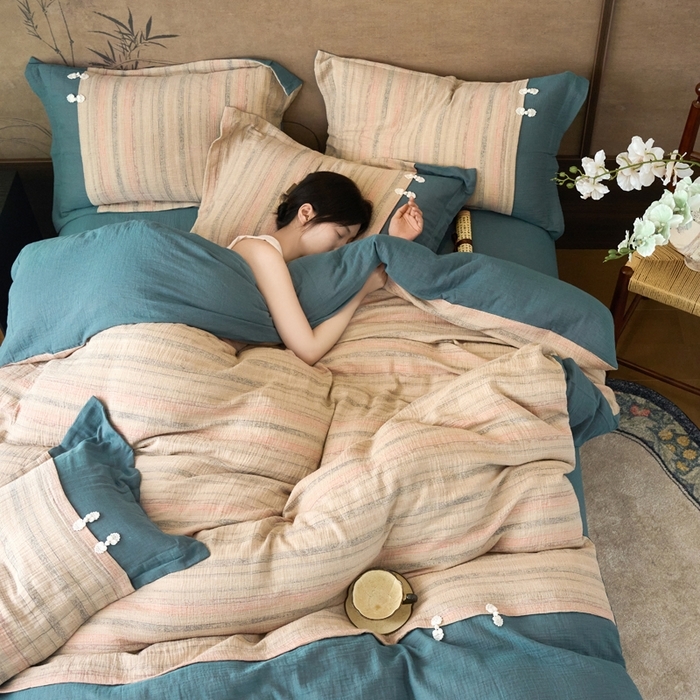 91家纺网 家纺一手货源 找家纺 （总）双层纱家居 2025新款全棉纯棉双层纱工艺款四件套