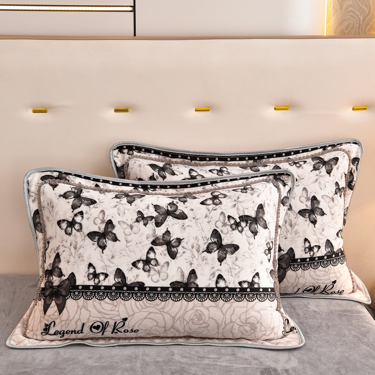 91家纺网 家纺一手货源 找家纺 曼尼家纺 2025新款7斤高克重牛奶绒四件套 蝶栖云汀