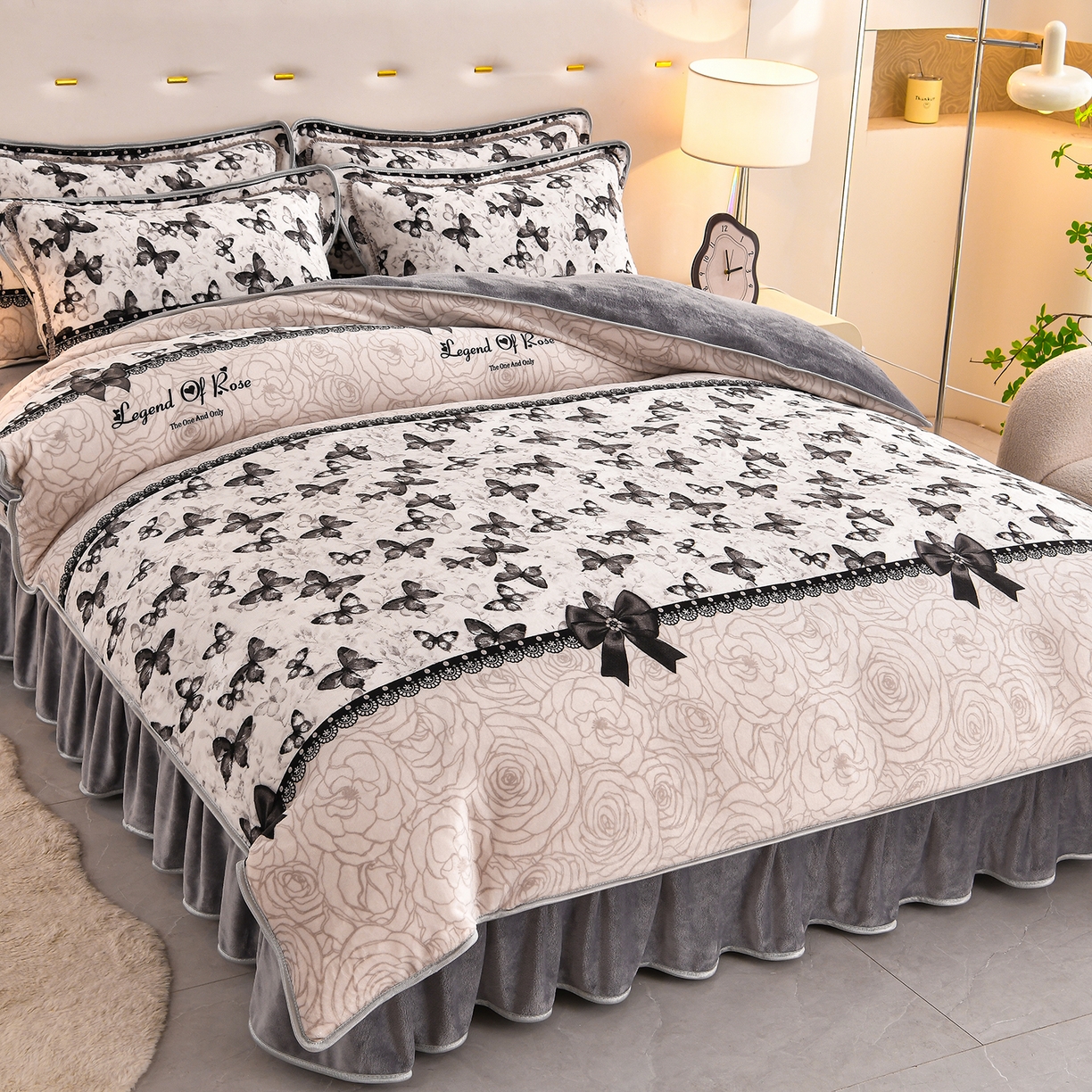 曼尼家纺 2025新款7斤高克重牛奶绒四件套 蝶栖云汀