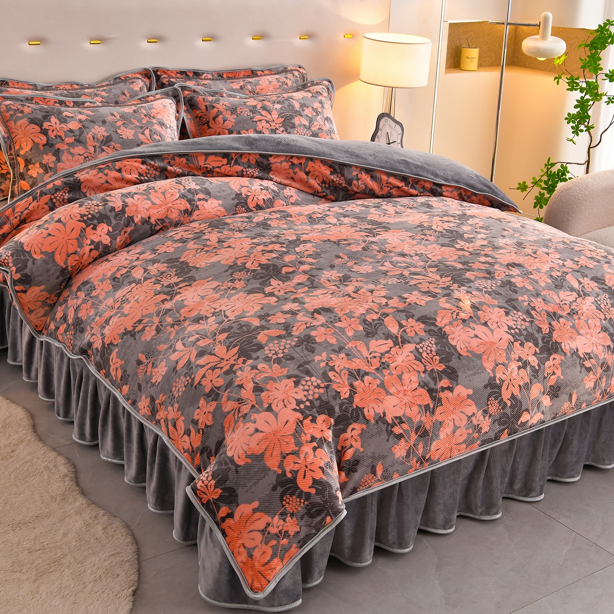 91家纺网 家纺一手货源 找家纺 曼尼家纺 2025新款7斤高克重牛奶绒四件套 浓艳牡丹