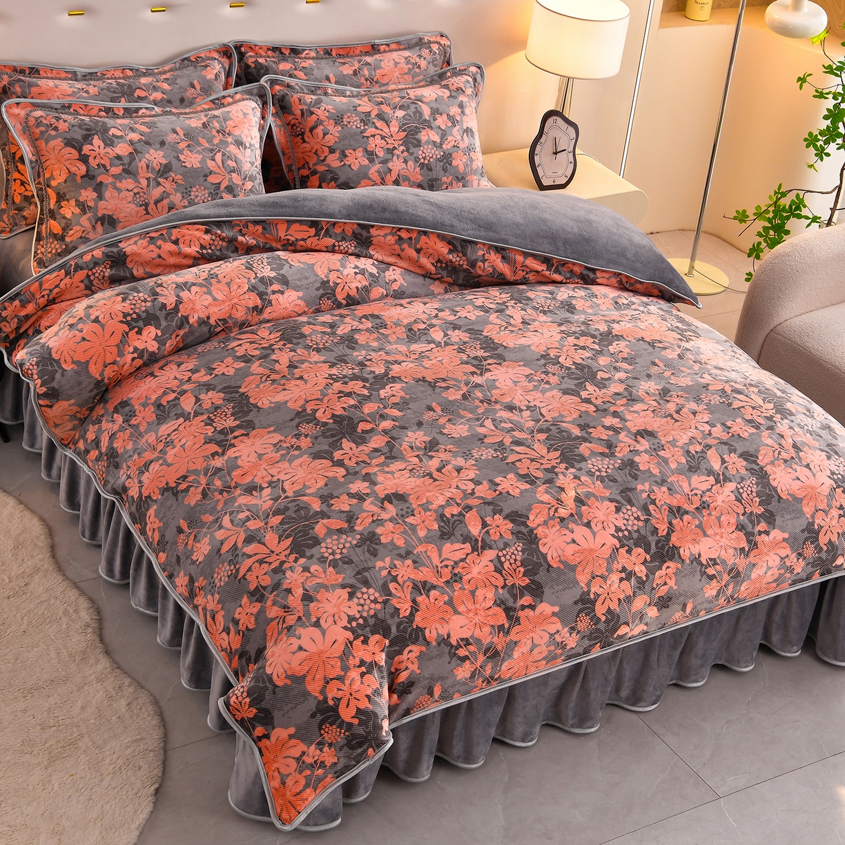 91家纺网 家纺一手货源 找家纺 曼尼家纺 2025新款7斤高克重牛奶绒四件套 浓艳牡丹