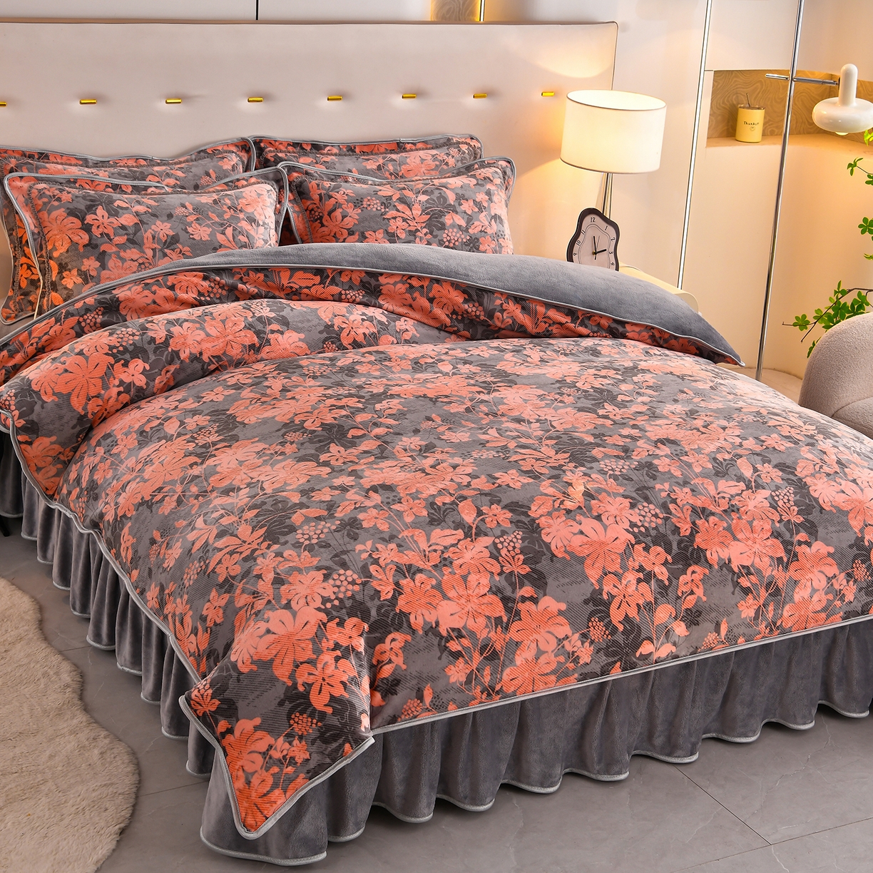 曼尼家纺 2025新款7斤高克重牛奶绒四件套 浓艳牡丹