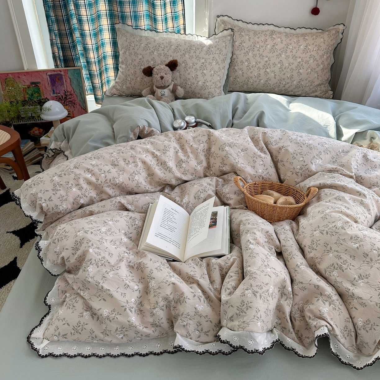 91家纺网 家纺一手货源 找家纺 （总）凯洛奇 2026新款仿棉古法水洗棉复古法式花边四件套