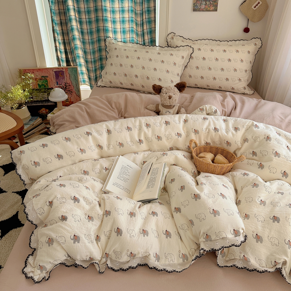 91家纺网 家纺一手货源 找家纺 （总）凯洛奇 2026新款仿棉古法水洗棉复古法式花边四件套