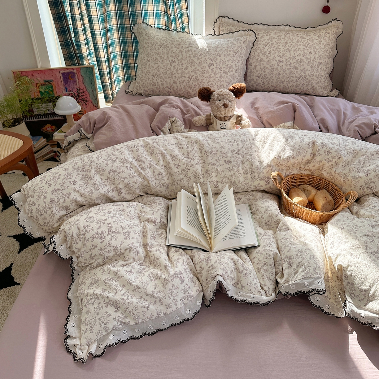 91家纺网 家纺一手货源 找家纺 （总）凯洛奇 2026新款仿棉古法水洗棉复古法式花边四件套