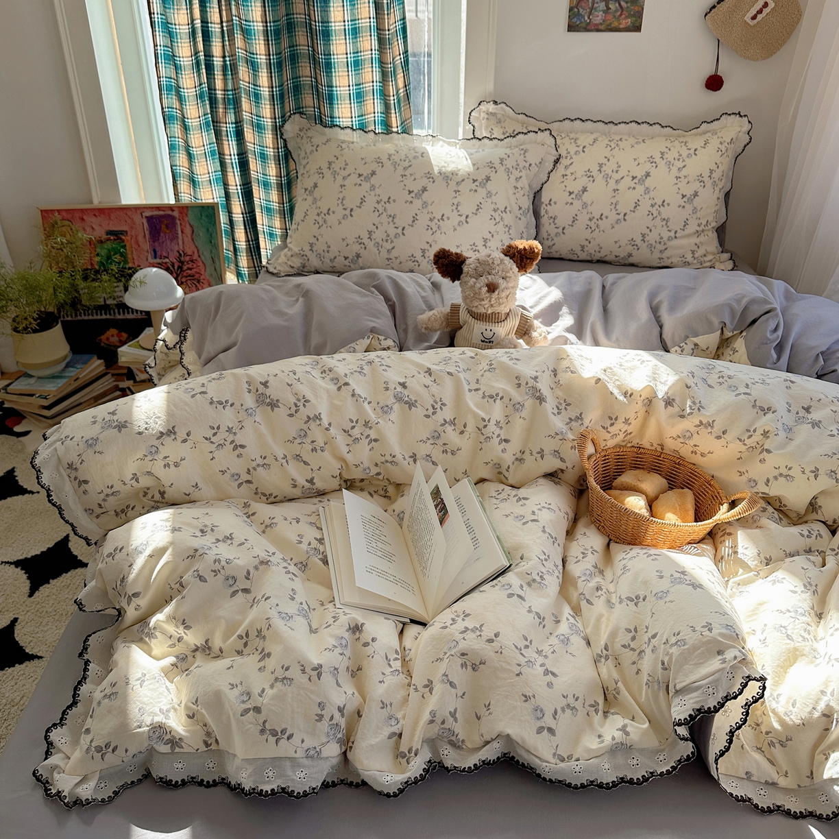 91家纺网 家纺一手货源 找家纺 （总）凯洛奇 2026新款仿棉古法水洗棉复古法式花边四件套