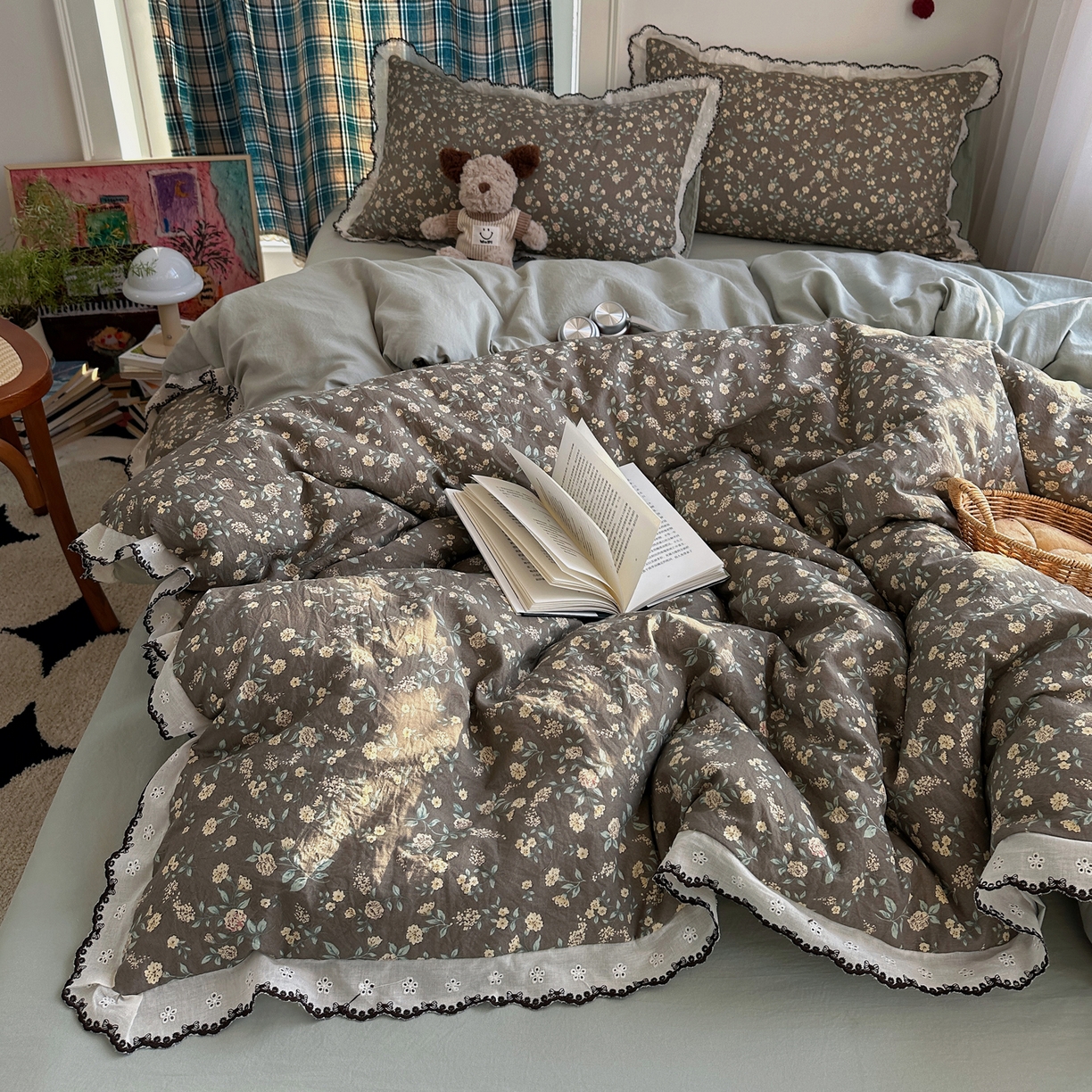 91家纺网 家纺一手货源 找家纺 （总）凯洛奇 2026新款仿棉古法水洗棉复古法式花边四件套