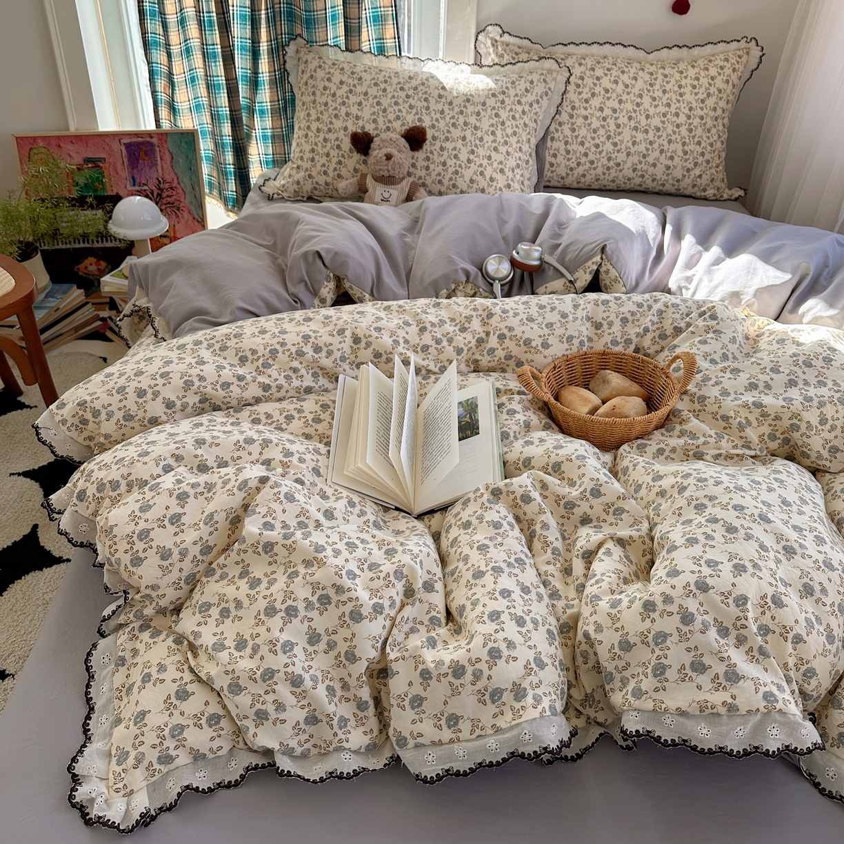 91家纺网 家纺一手货源 找家纺 （总）凯洛奇 2026新款仿棉古法水洗棉复古法式花边四件套