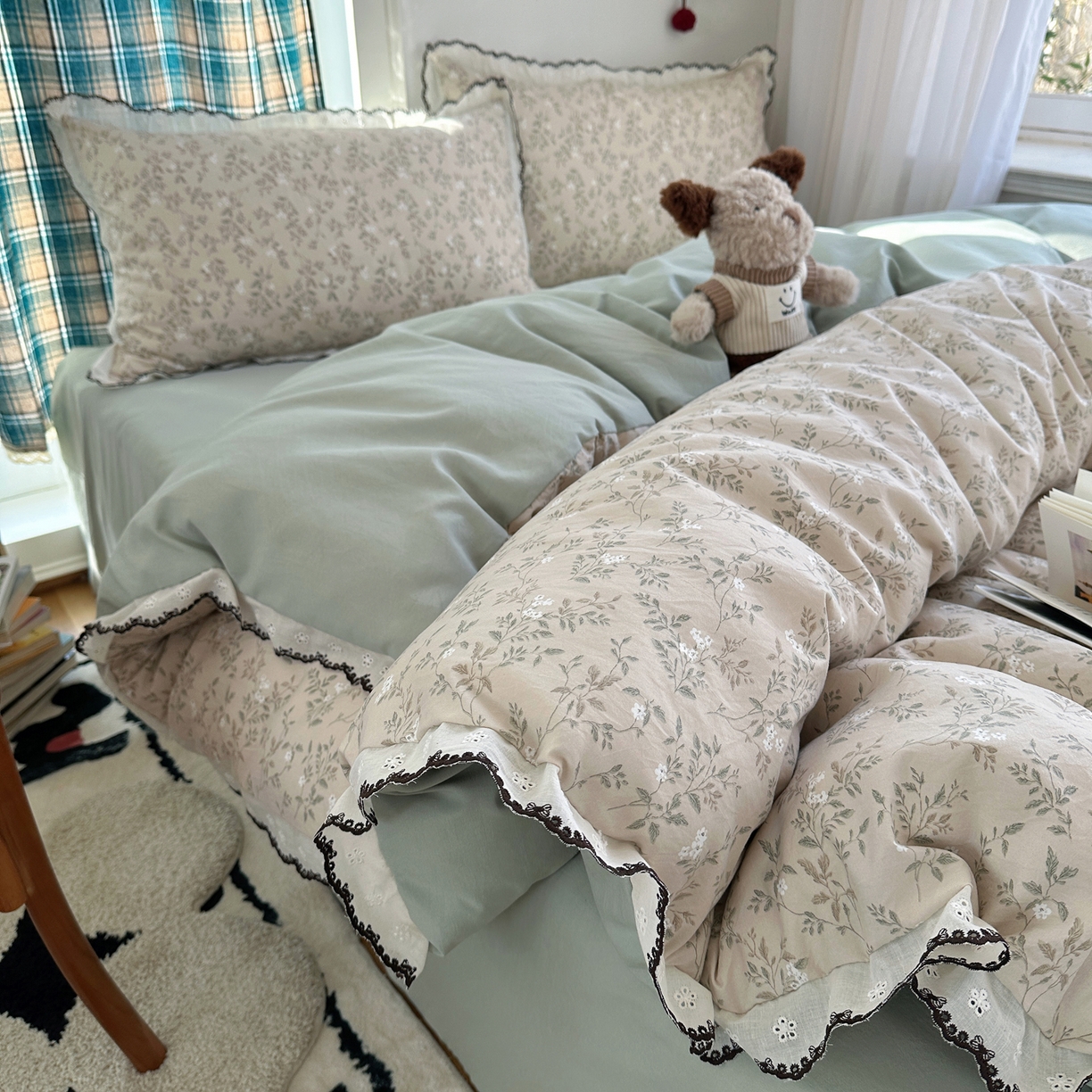 91家纺网 家纺一手货源 找家纺 （总）凯洛奇 2026新款仿棉古法水洗棉复古法式花边四件套