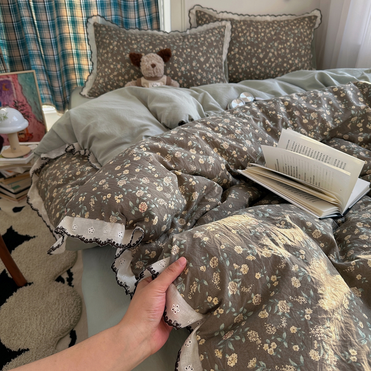 91家纺网 家纺一手货源 找家纺 凯洛奇 2026新款仿棉古法水洗棉复古法式花边四件套 花漫漫